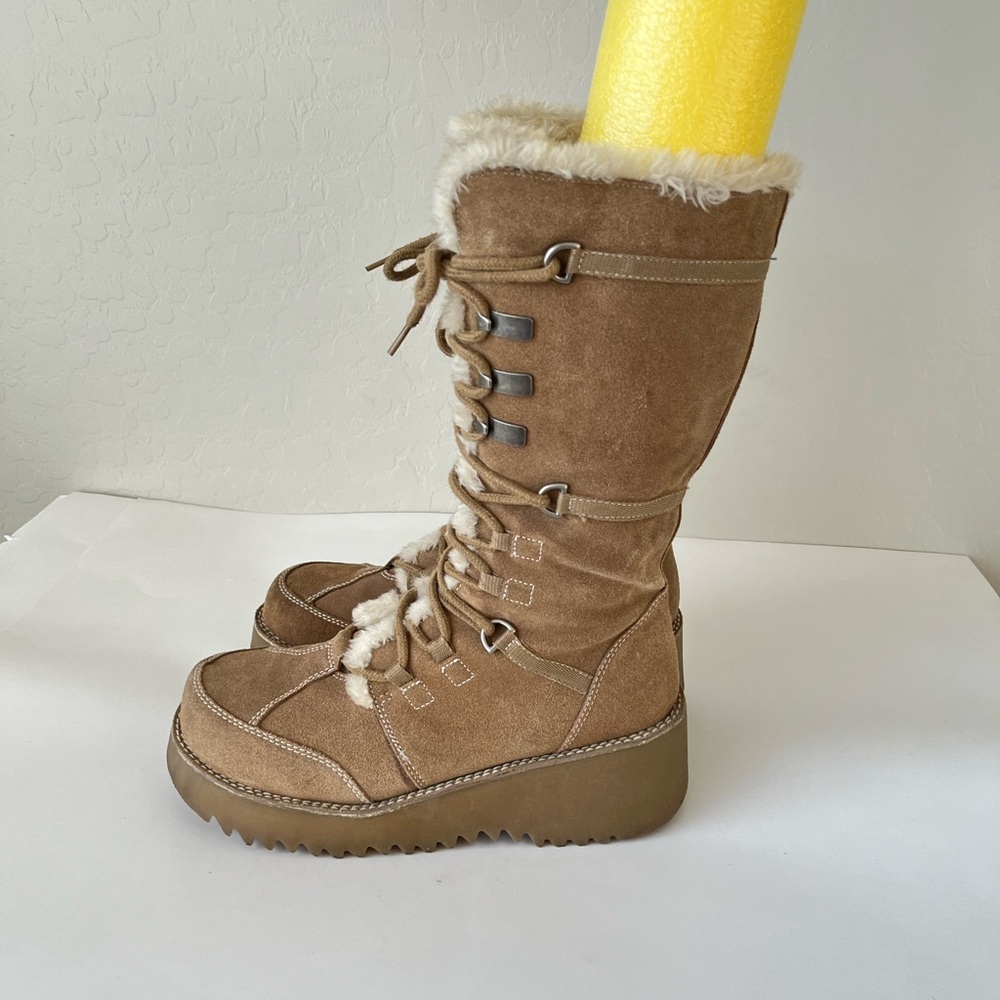Ellemenno Vintage 90s Y2K Faux Suede Chunky Lugged Sole Snow Bunny Boots 9.5 - Picture 3 of 8
